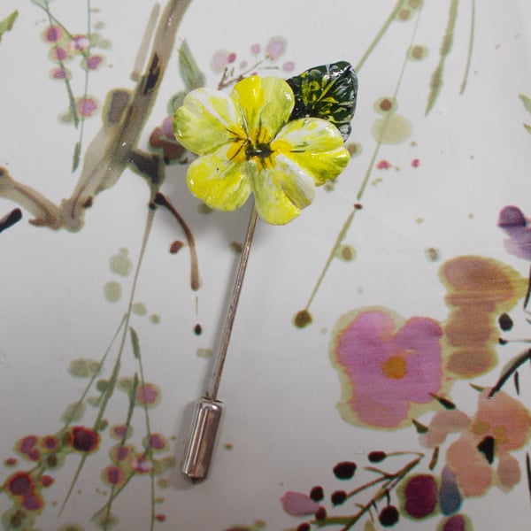 Small Spring Yellow PRIMROSE PIN Bridal Lapel Flower Brooch HANDMADE HANDPAINTED