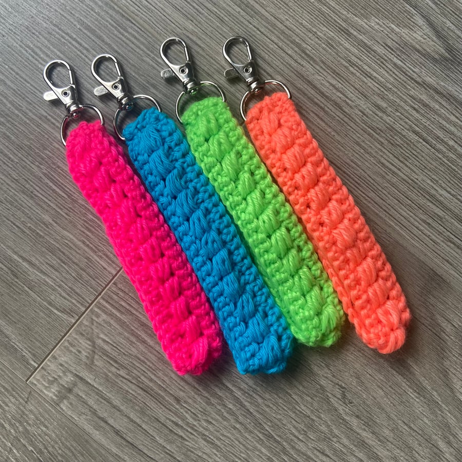 Crochet wristlet keychain, neon