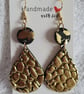 Handmade Polymer Clay Black and Gold Teardrop Earrings, 316 Stainless Steel - Image 1