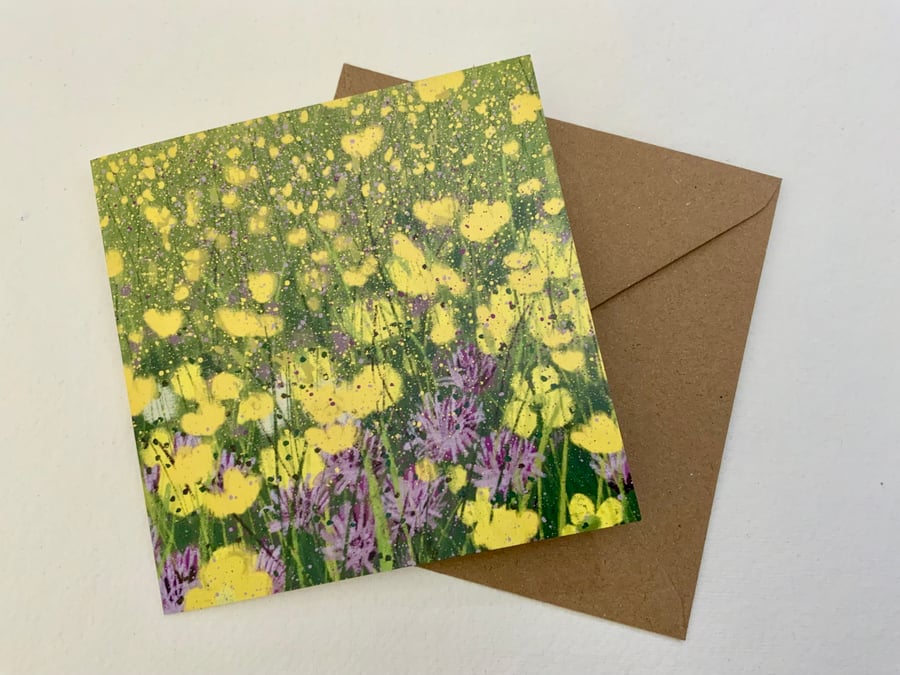Clover and Buttercups,  Blank Greetings Card