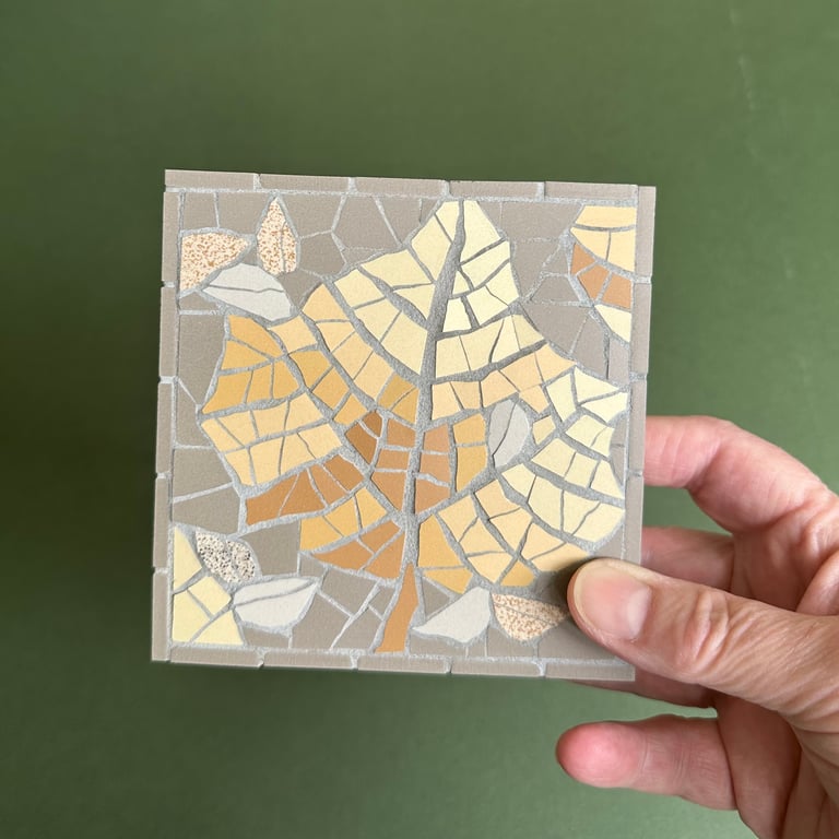 Mosaic Botanical Art - Golden Leaf Mosaic Wall Plaque in Grey