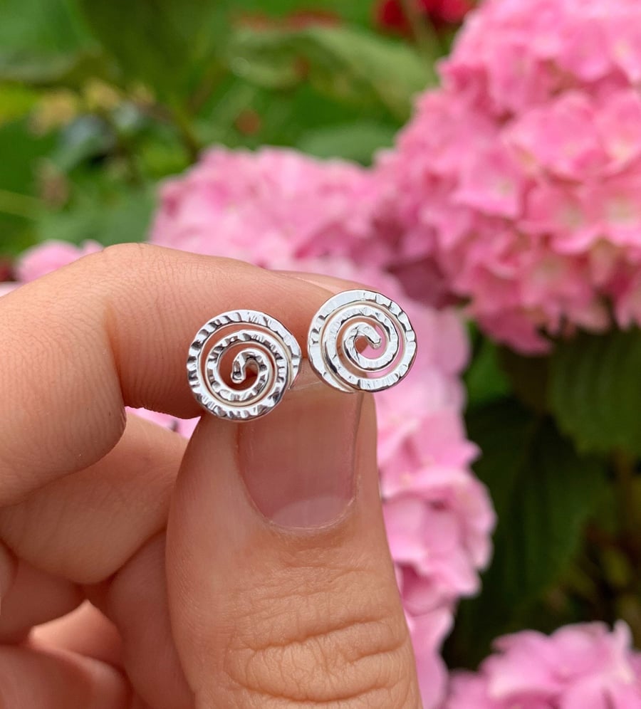 Spiral Silver Stud Earrings - Small Delicate Sterling Silver Studs 