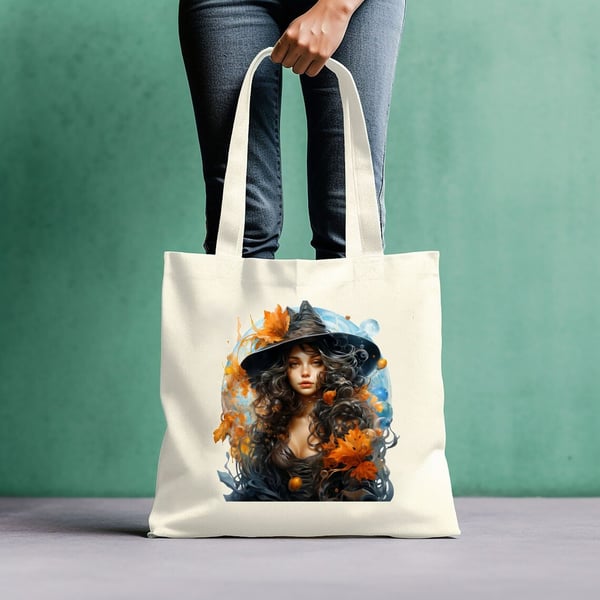 Charming Witch Enchanted Hat Tote  Cotton Shopping Bag.