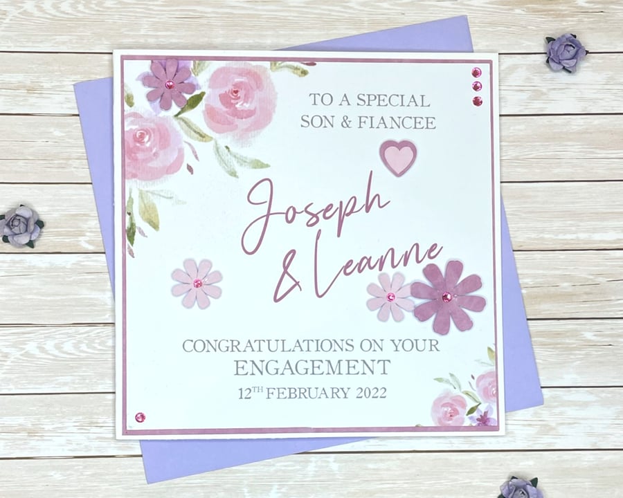 Pink Roses Personalised Engagement Card - 2 Sizes Available