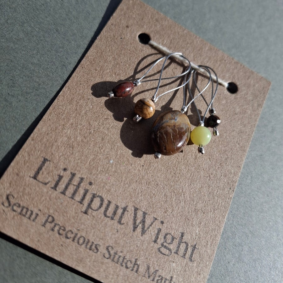 Five semi precious stone stitch markers