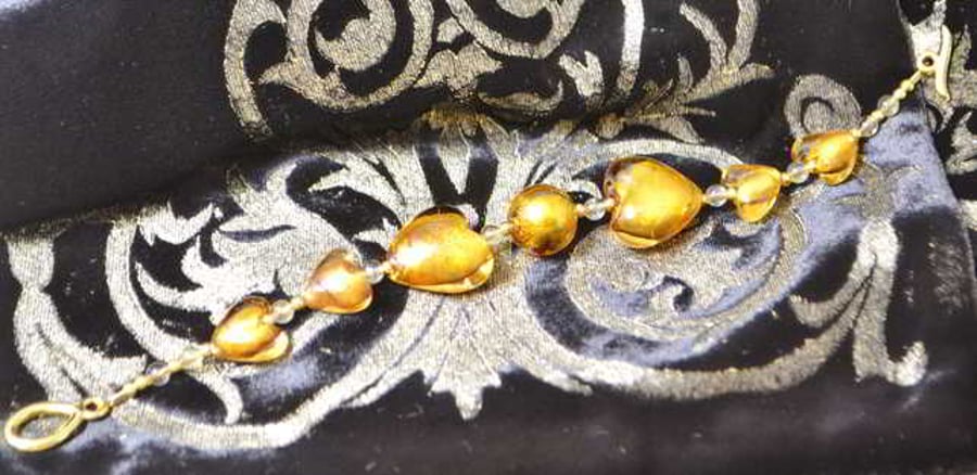 Lemon Quartz & Gold Murano Glass Heart Bracelet