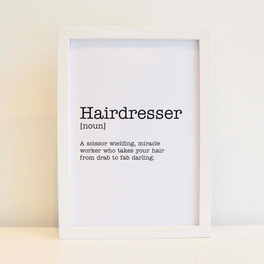 Salon Wall Art - Hairdresser Definition Print, Home Decor. Free delivery