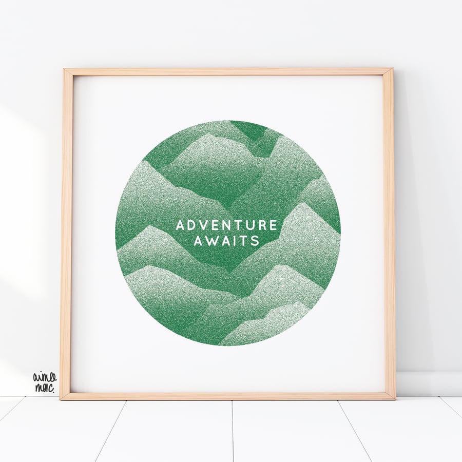 Adventure Awaits Print - Nature Poster - Travel Art - Mountain Range 