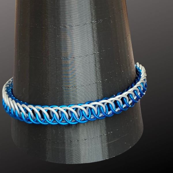 Rare unusual Blue and White chainmaille bracelet 