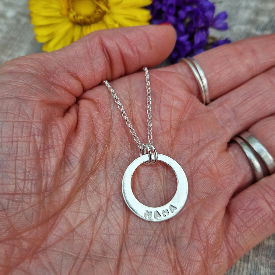 Sterling Silver MAMA Necklace - Circle Necklace - Gift For Her