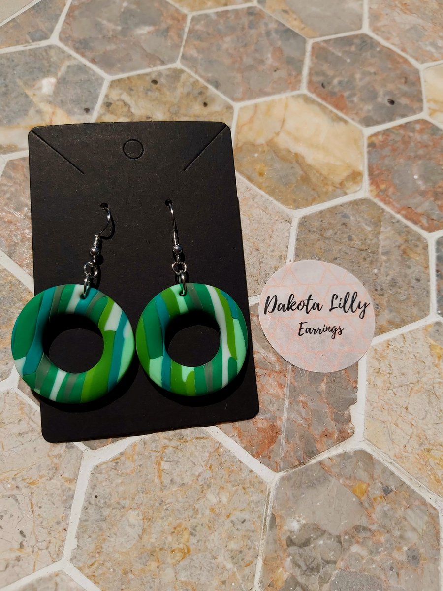 Green hoop polymer clay earrings