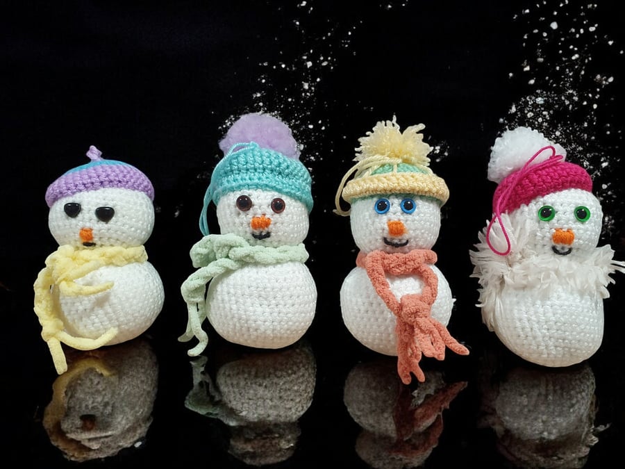 crochet snowman decoration 4pcs