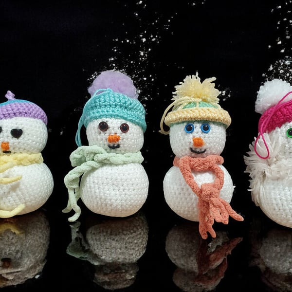 crochet snowman decoration 4pcs