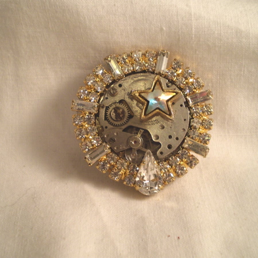 "Reserved ForJan" Steampunk Celestial Star brooch.