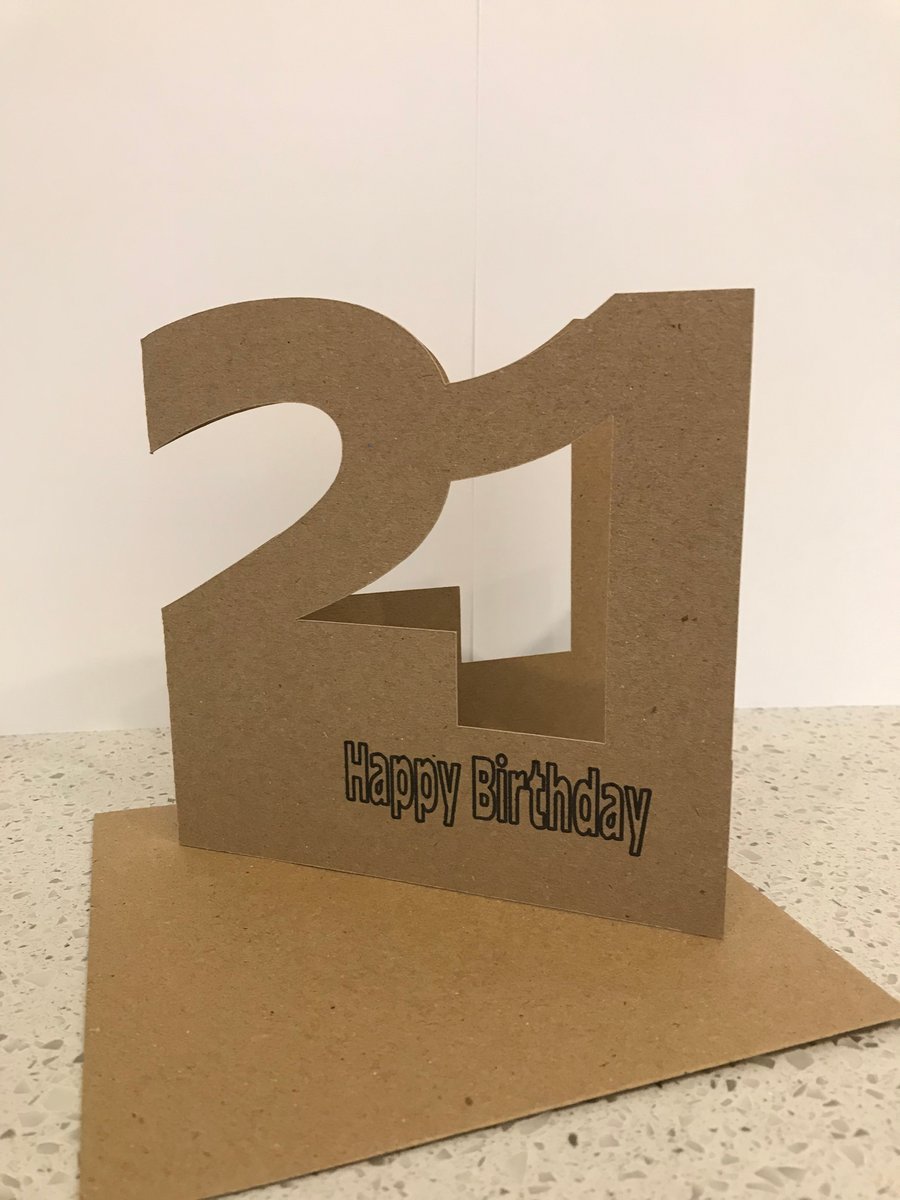 21st Birthday cards, handmade in white or brown kraft card with envelope,