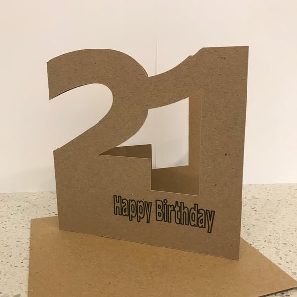 21st Birthday cards, handmade in white or brown kraft card with envelope,