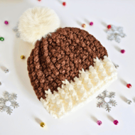 Christmas Pudding Crochet Baby Hat – Brown and Cream with Pom Pom