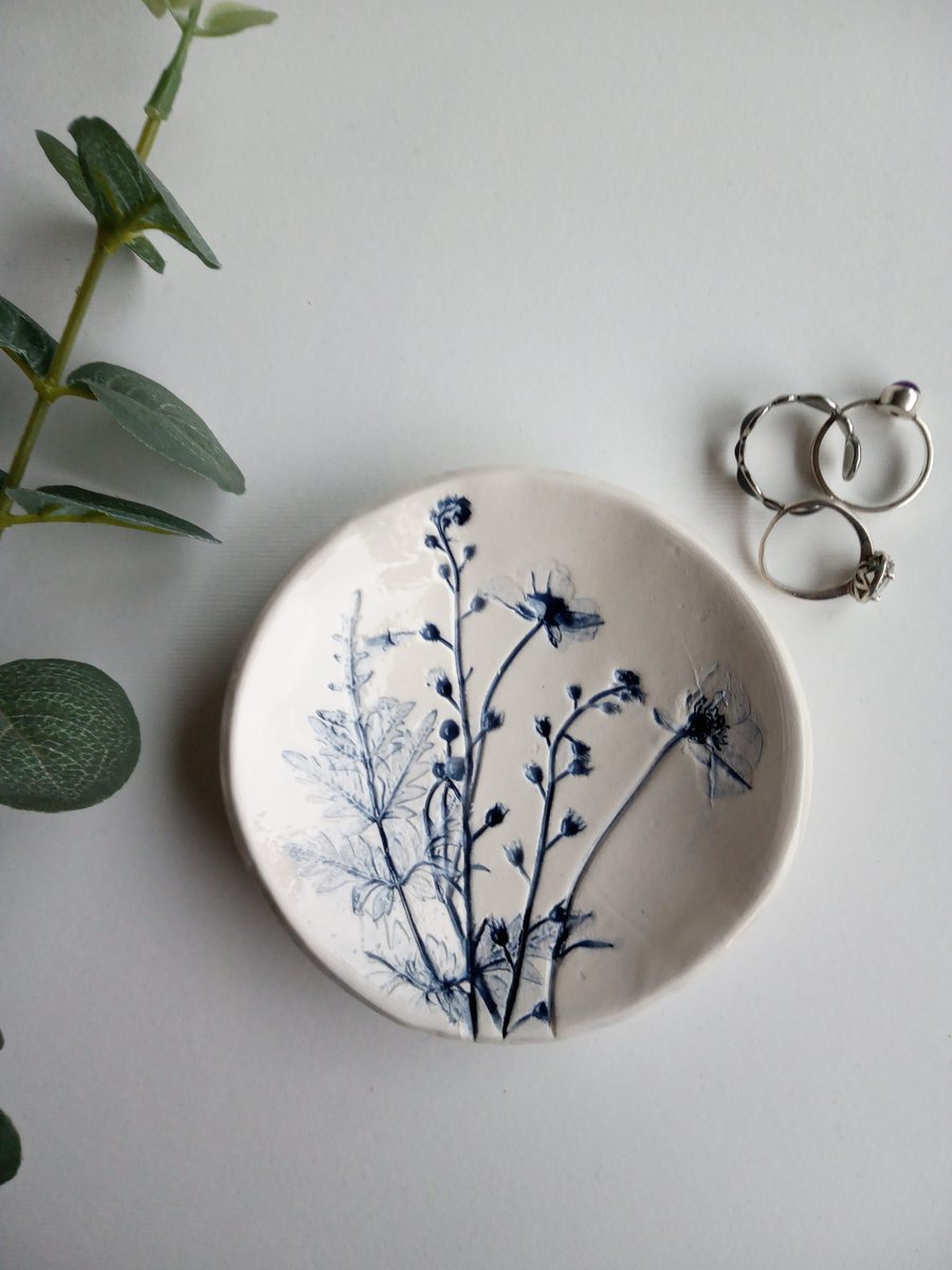 Botanical print ceramic trinket dish