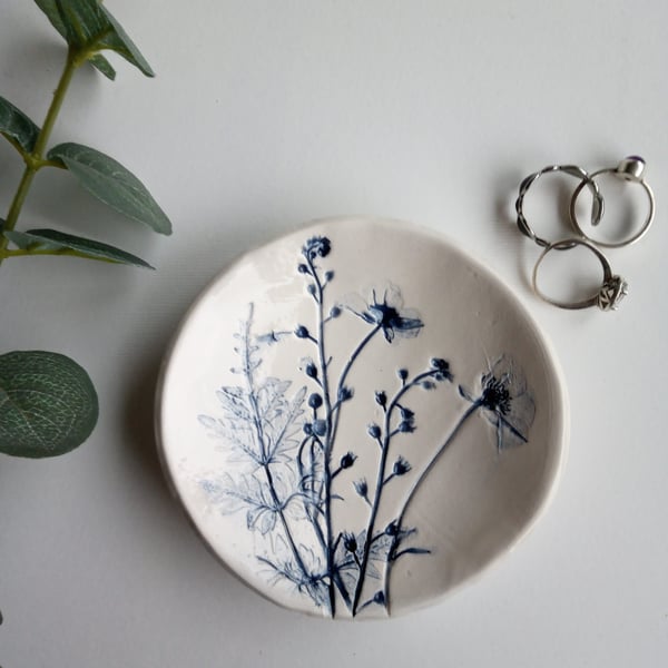 Botanical print ceramic trinket dish