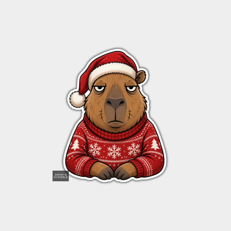 Funny Christmas Sticker Vinyl Xmas Decal For Adults - Unimpressed Capybara