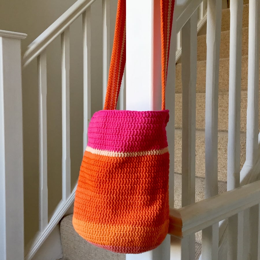 Island Sunset Crochet Cotton Tote Bag, Shoulder Bag, Free UK Shipping