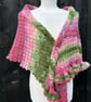 Asymmetrical Pink & Green Mohair Hand Knitted Lace Wrap Shawl Scarf  - Image 4