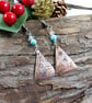 Earrings, Christmas Tree Copper & Turquoise Droppers - Hypoallergenic Ear Wires