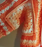 Crochet Hexagon Cardigan 2-3 Years  Retro 70s Kids Orange Peach Jumper - Image 5