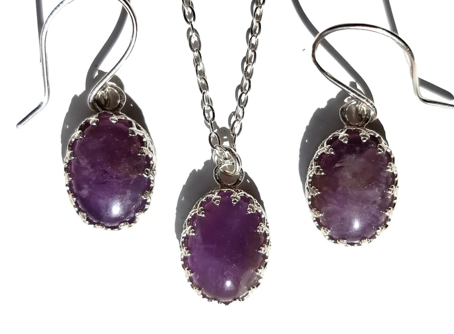Amethyst Necklace Earrings Gift Set Sterling Silver 925 Jewellery Gift Box