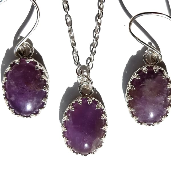 Amethyst Necklace Earrings Gift Set Sterling Silver 925 Jewellery Gift Box