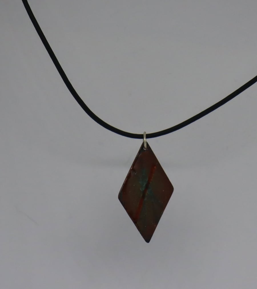 Kiln-fired diamond shape enamel pendant