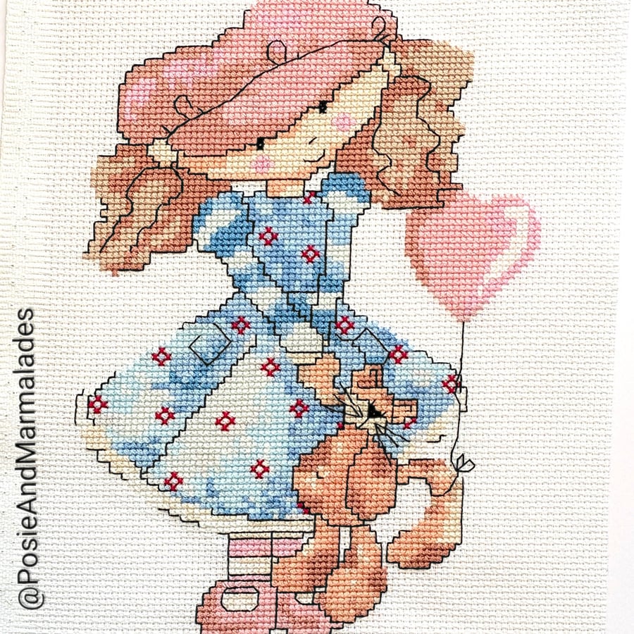 In a Hat with a Cat Cross Stitch Pattern: Girl and cat (PDF Download)