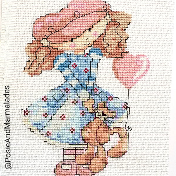 In a Hat with a Cat Cross Stitch Pattern: Girl and cat (PDF Download)