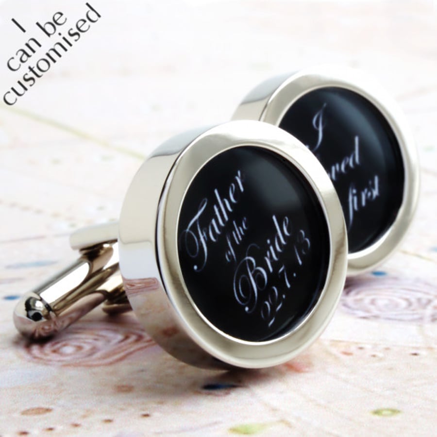 Father of the Bride Cufflinks 'I loved her first' with Wedding Date Custom