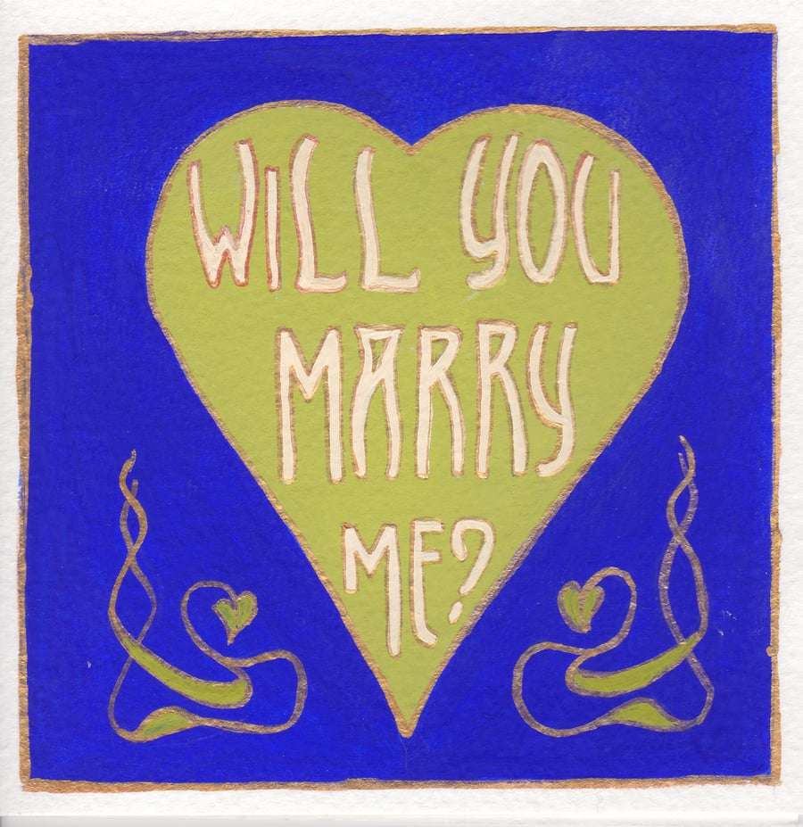 Hand painted card - Art Nouveau Proposal: Will you marry me?