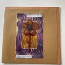 Birthday Greeting card and envelope. textile with abstract flower design. blank.