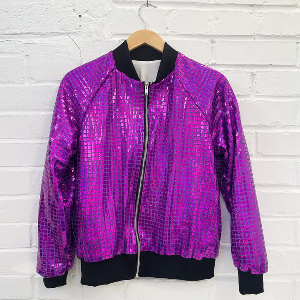 Festival Holograph Purple Bomber Jacket with White Lining
