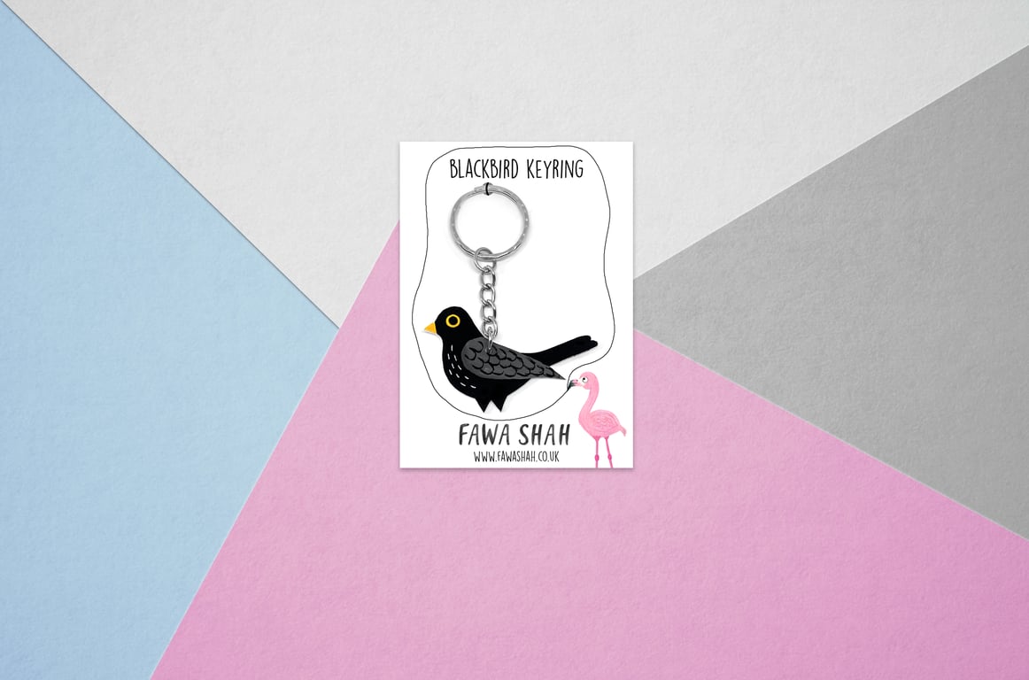 Blackbird Keyring - Handpainted - Bag Charm
