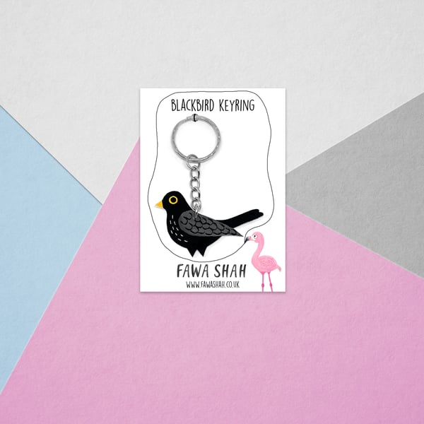 Blackbird Keyring - Handpainted - Bag Charm