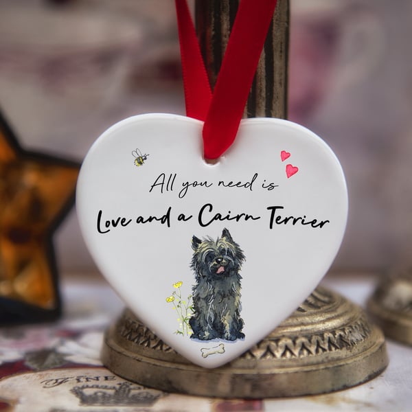 Love and a Cairn Terrier Black Ceramic Heart