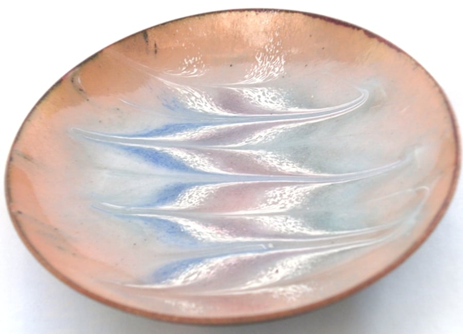Scrolled enamel bowl - orchid, blue, white