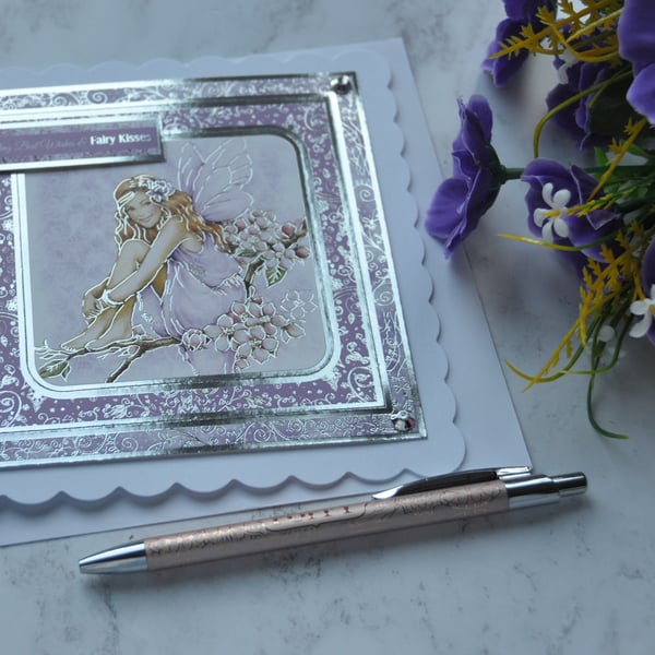 Fairy Birthday Card Purple Cherry Blossom Best Wishes Kisses 3D Luxury Handmade 