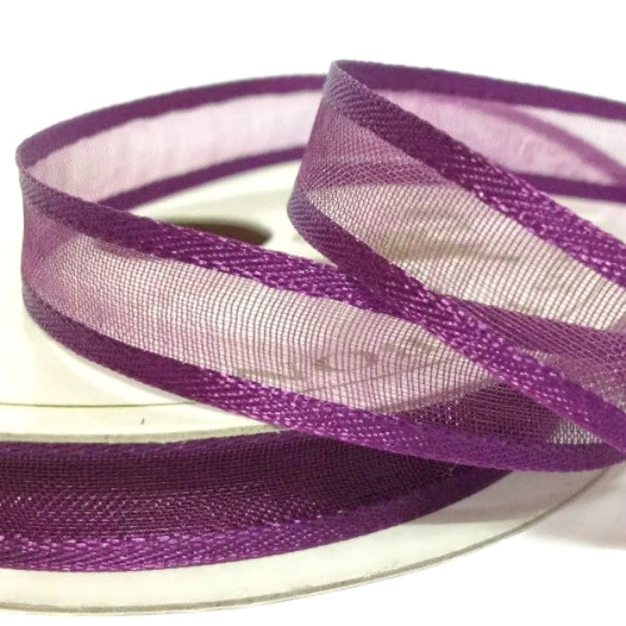 Plum Satin Edge Organza Ribbon, 10mm x 10m, Full Reel