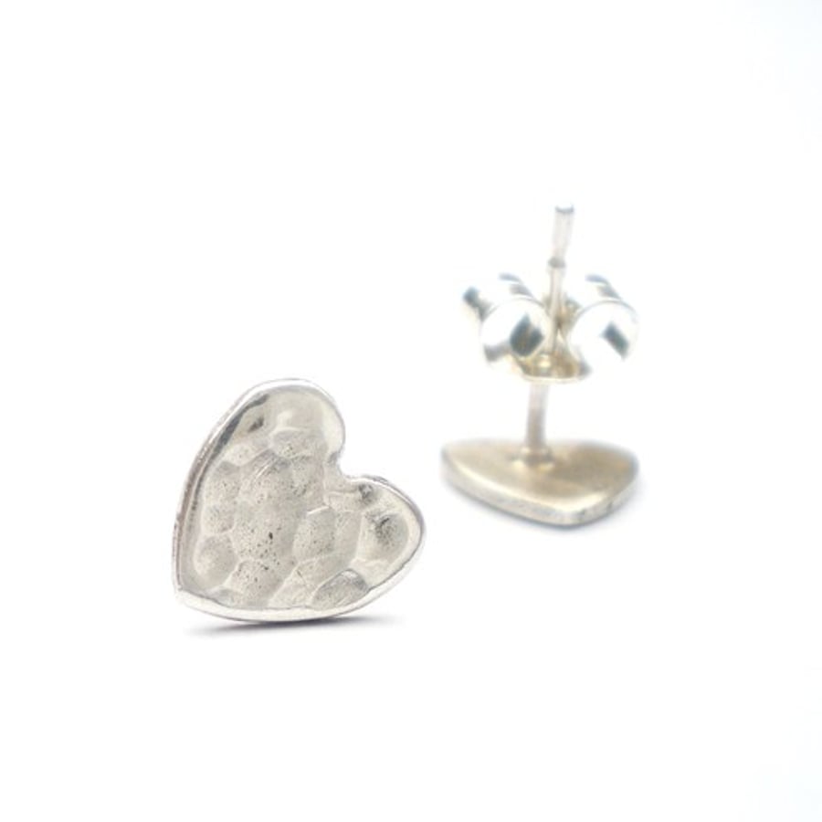 Textured Love Heart Silver Earrings
