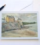 Blank greetings card A5 Cawsand Beach Cornwall from original watercolour - Image 1