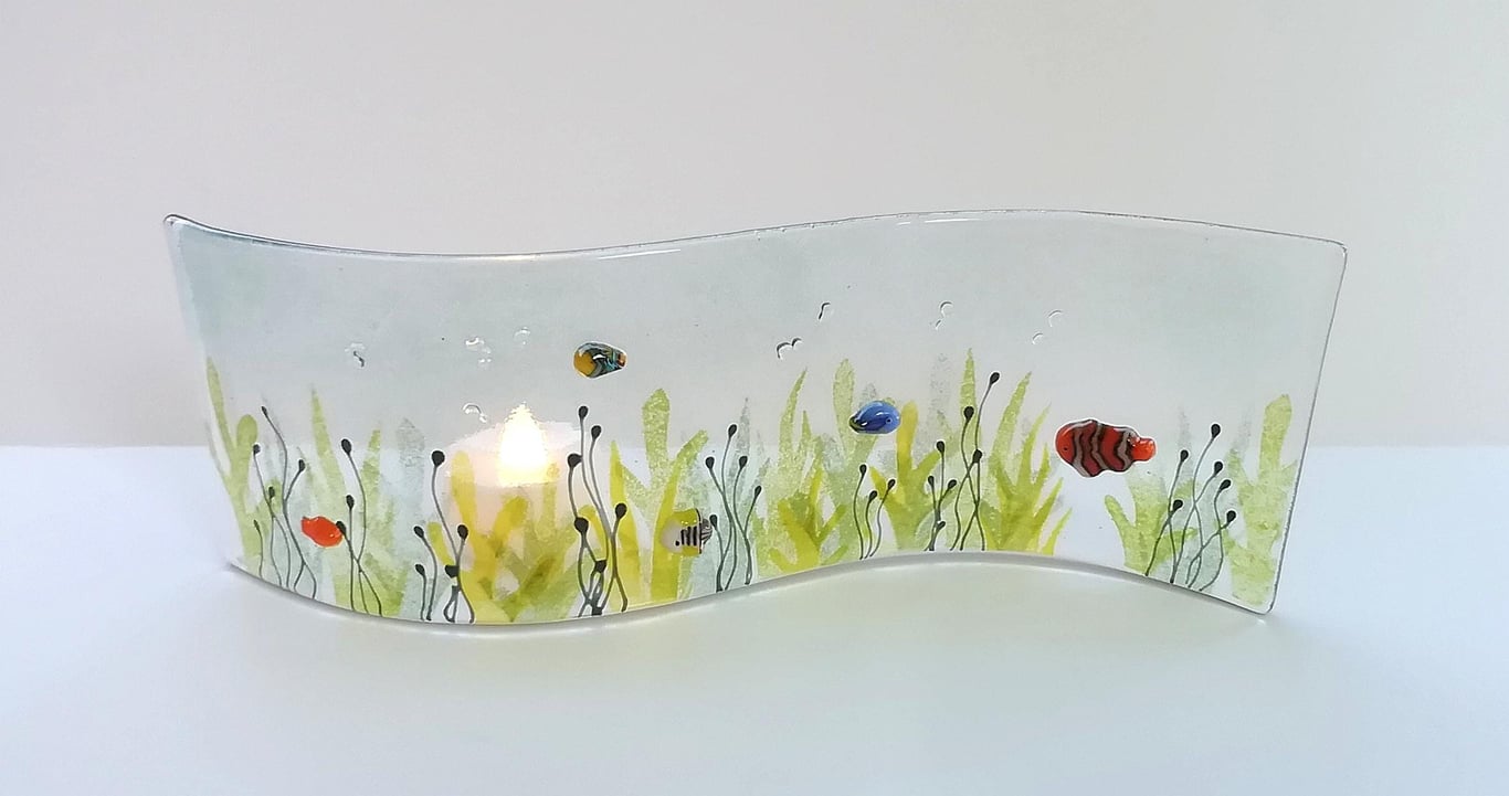 Fused Glass Fish Suncatcher: Tropical Tealight Ornament