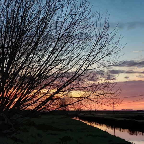 A4 Print Of Sunset Salters Lode Norfolk 