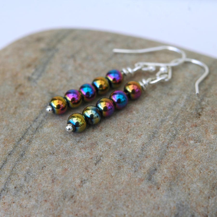 Rainbow Haematite and Sterling Silver Drop Earrings