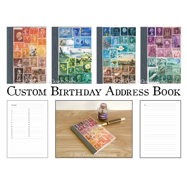 Address Book, Birthday Book, Monthly Planner - Upcycled Vintage Postage Stamps