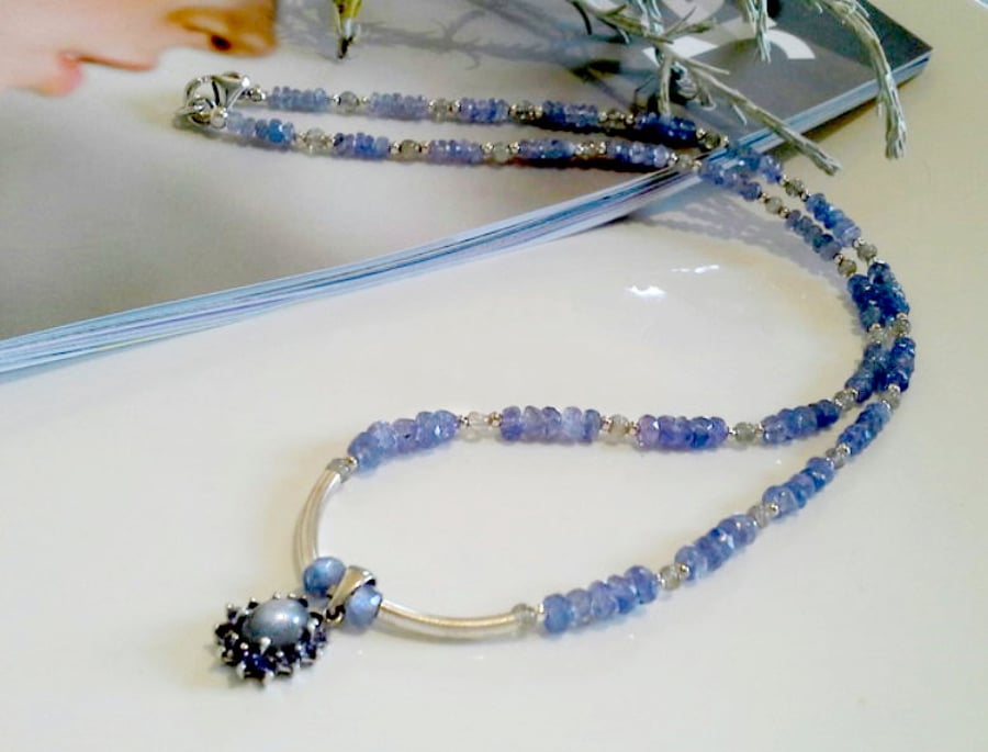 AA GRADE Tanzanite & Moonstone Sterling Silver Necklace